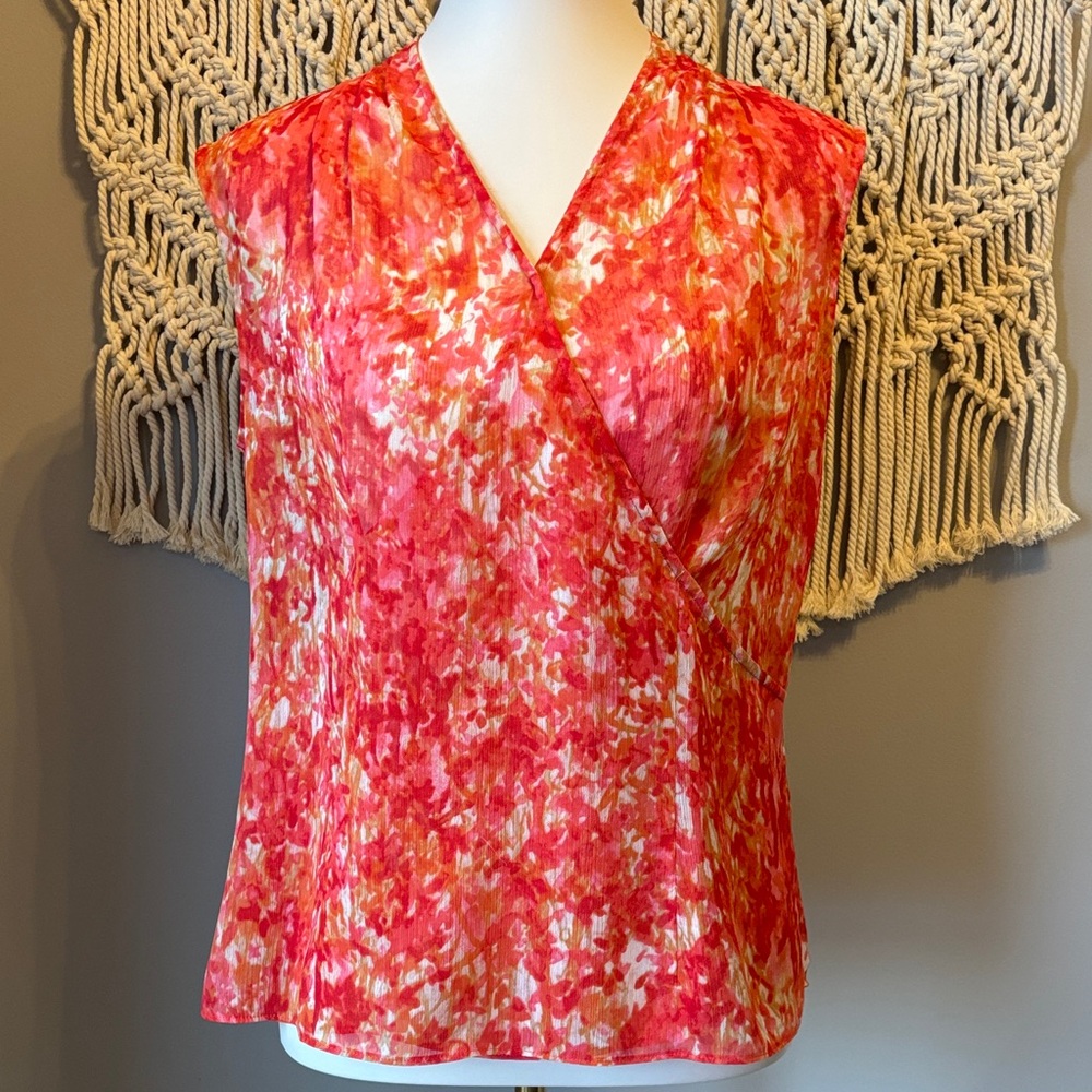Jones New York Red Floral Wrap Blouse